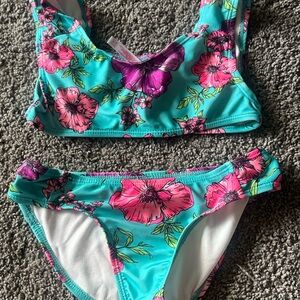 Blue and Pink Floral Bikini Set